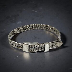 Vintage 925 Sterling Silver Woven Belt Buckle Style Adjustable Bracelet